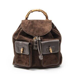Gucci Rajibanbu Backpack Dark Brown Suede Leather